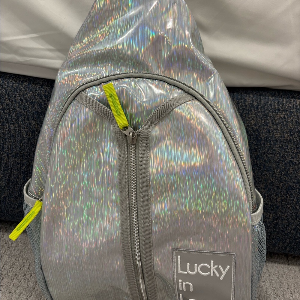 Lucky In Love Silver Holographic Iridescent Pickleball Bag